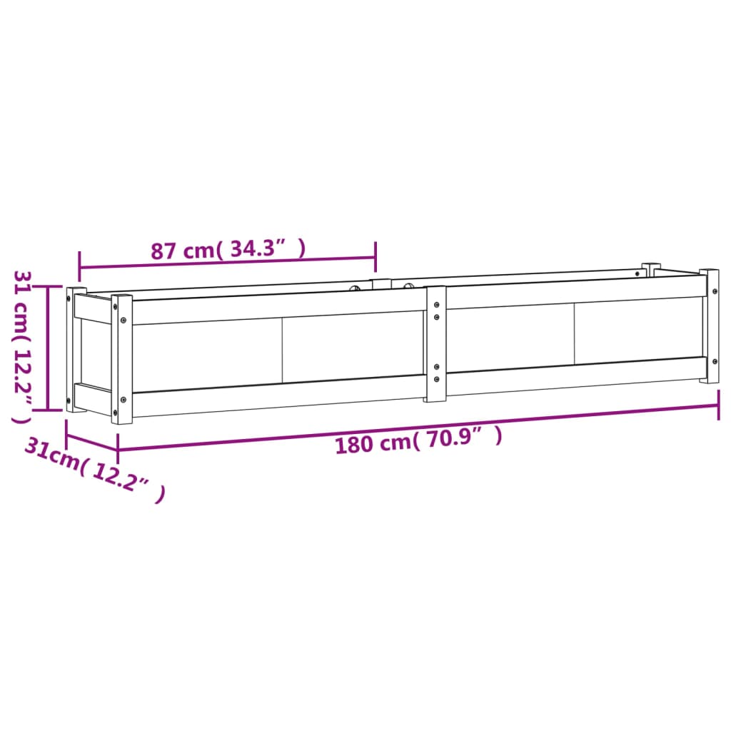 Vrtna sadilica 180 x 31 x 31 cm od masivne borovine