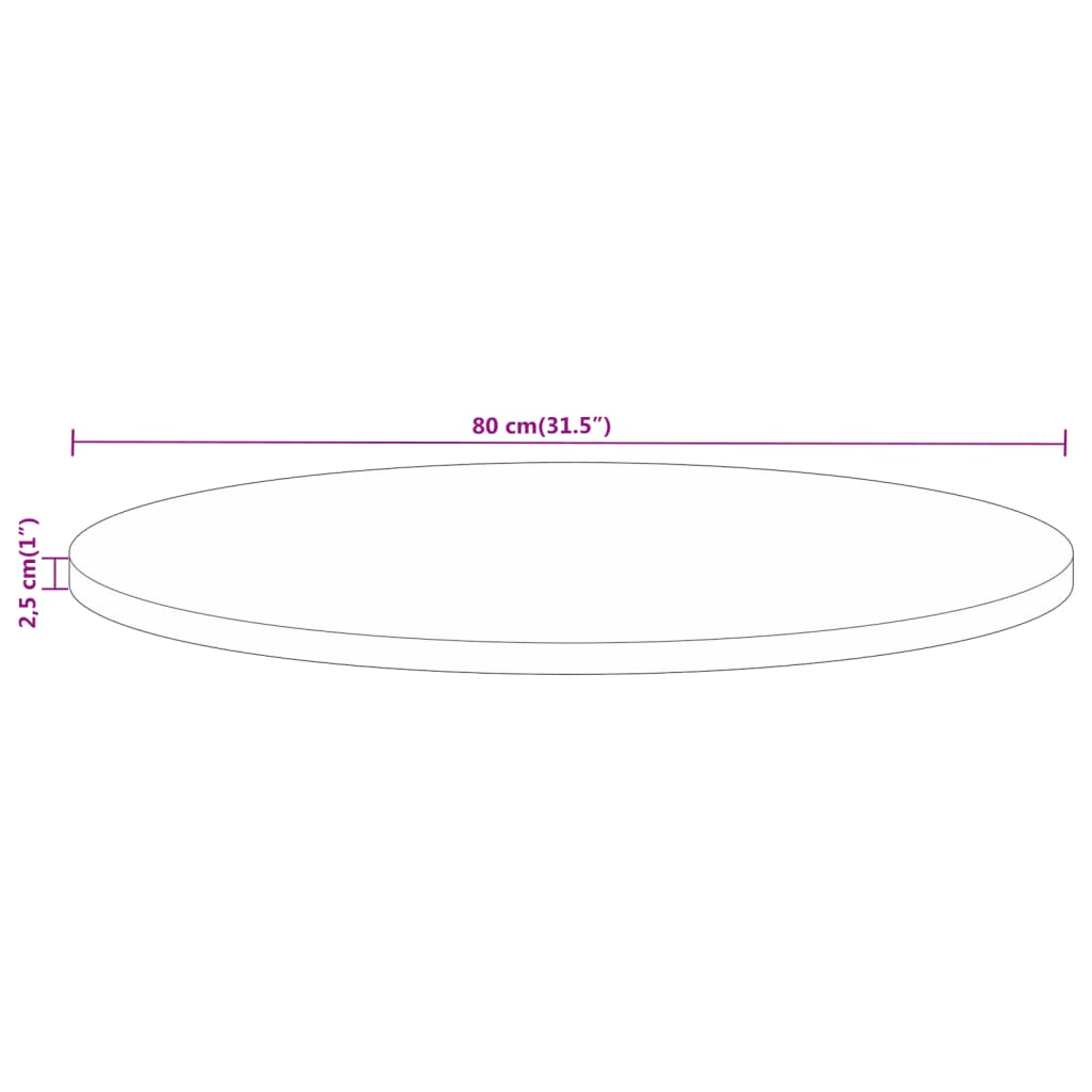 Stolna ploča Ø 80 x 2,5 cm okrugla od masivnog drva manga