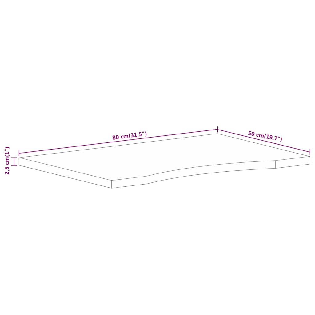 Ploča za radni stol zaobljena 80x50x2,5 cm od drva manga