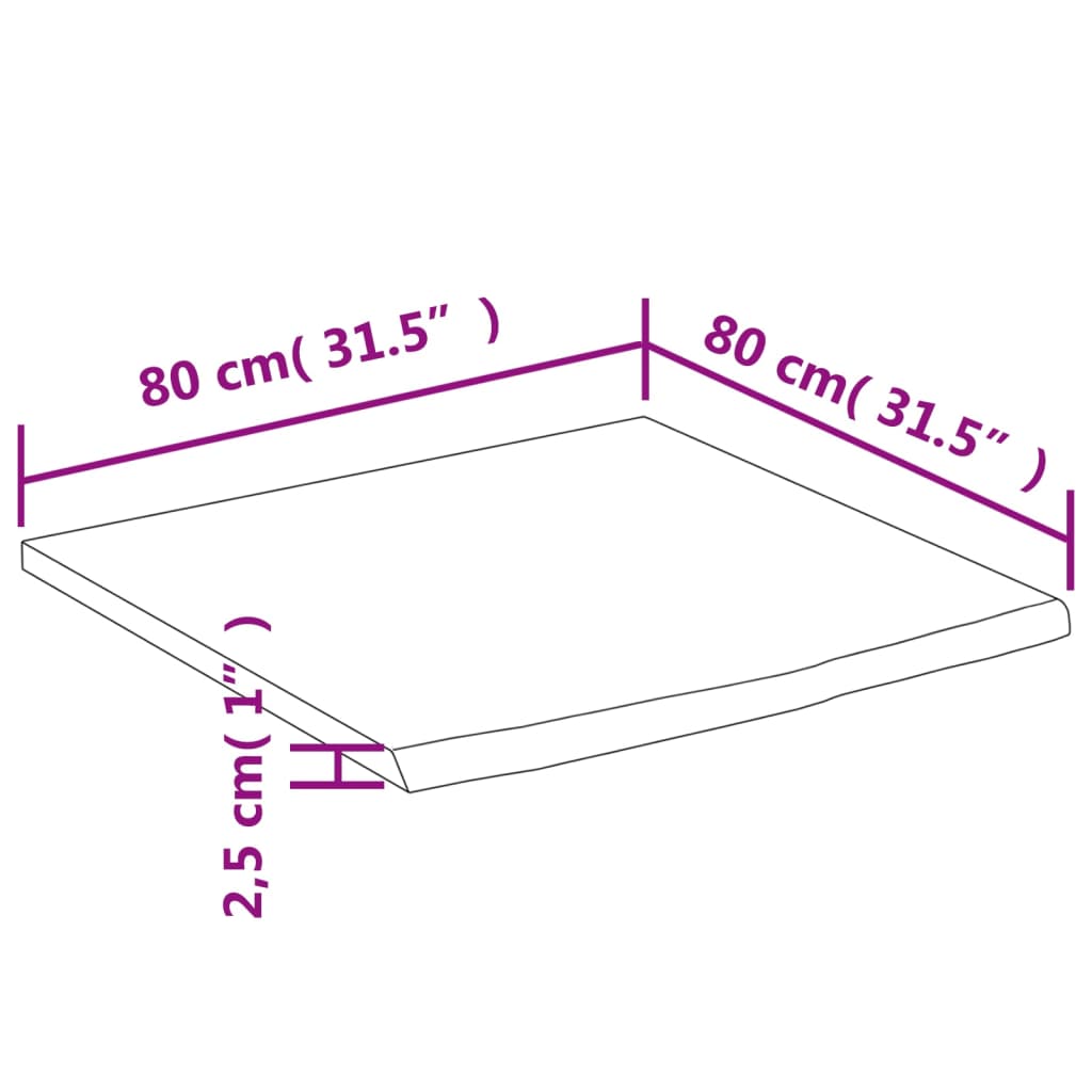Stolna ploča 80x80x2,5 cm četvrtasta od bagrema sa živim rubom