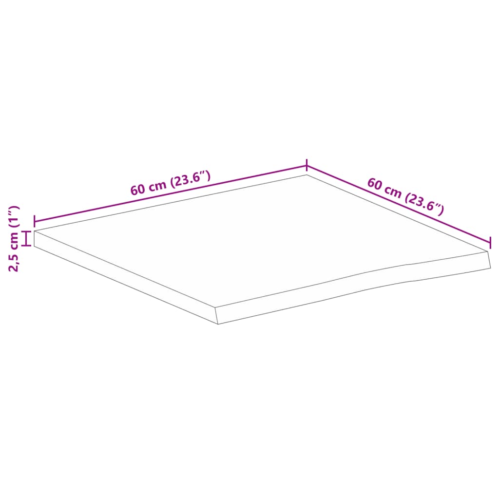 Stolna ploča 60 x 60 x 2,5 cm masivno drvo manga sa živim rubom