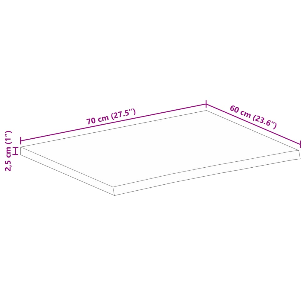 Stolna ploča 70x60x2,5 cm masivno drvo manga sa živim rubom