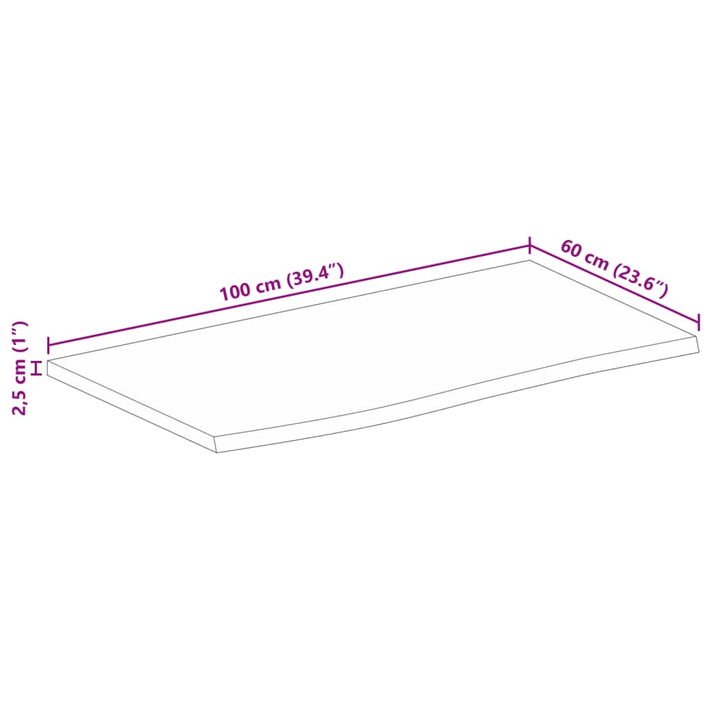 Stolna ploča 100x60x2,5 cm masivno drvo manga sa živim rubom