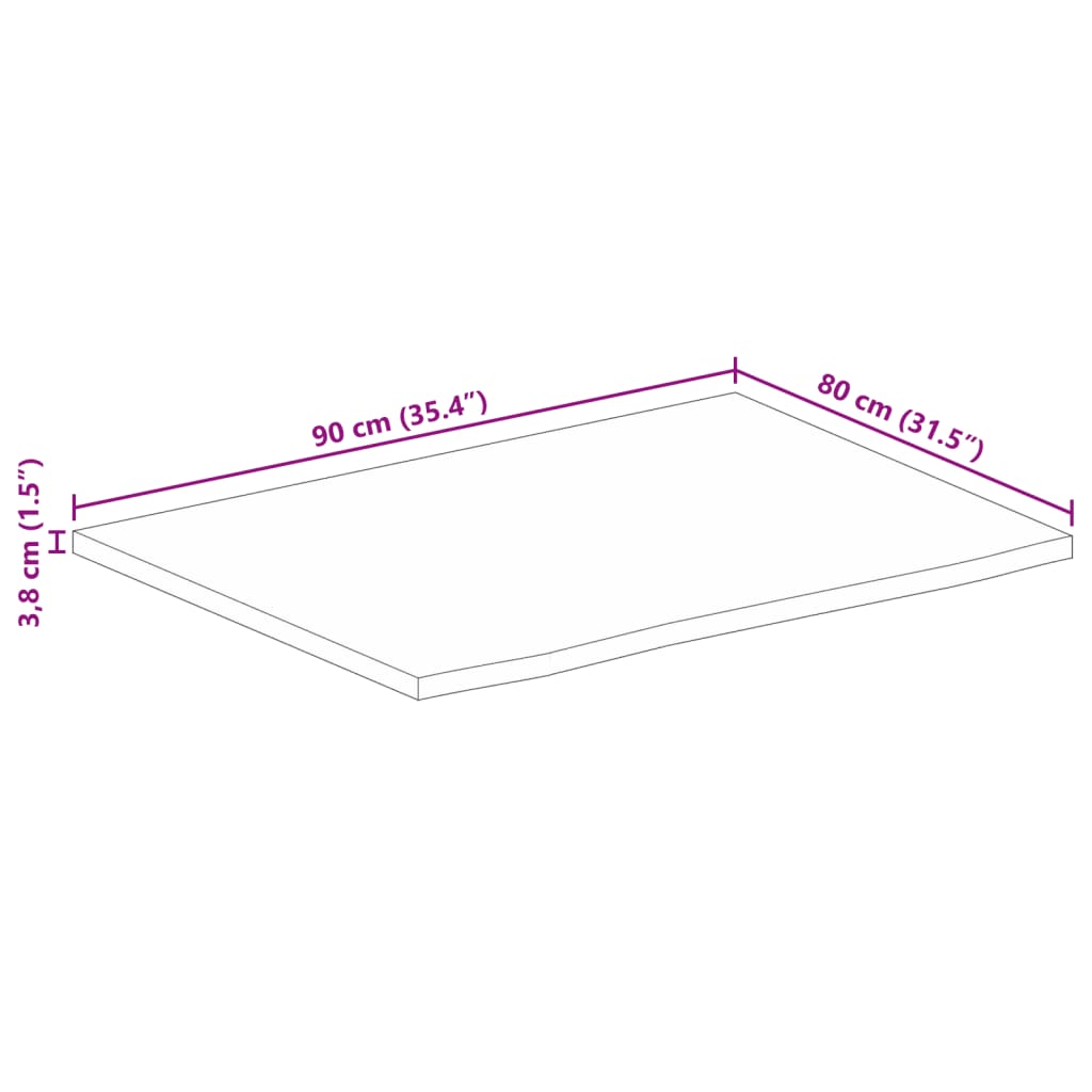 Stolna ploča 90 x 80 x 3,8 cm masivno drvo manga sa živim rubom