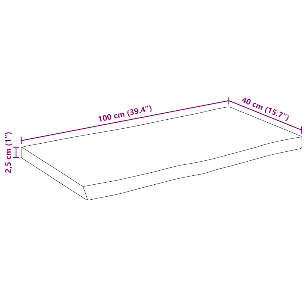 Stolna ploča sa živi rub 100x40x2,5cm masivno grubo drvo manga