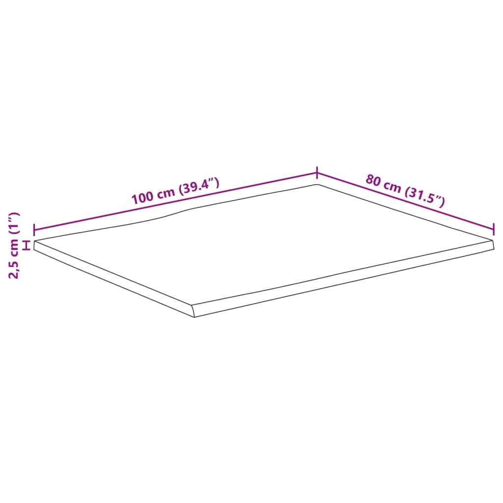 Stolna ploča sa živi rub 100x80x2,5cm masivno grubo drvo manga