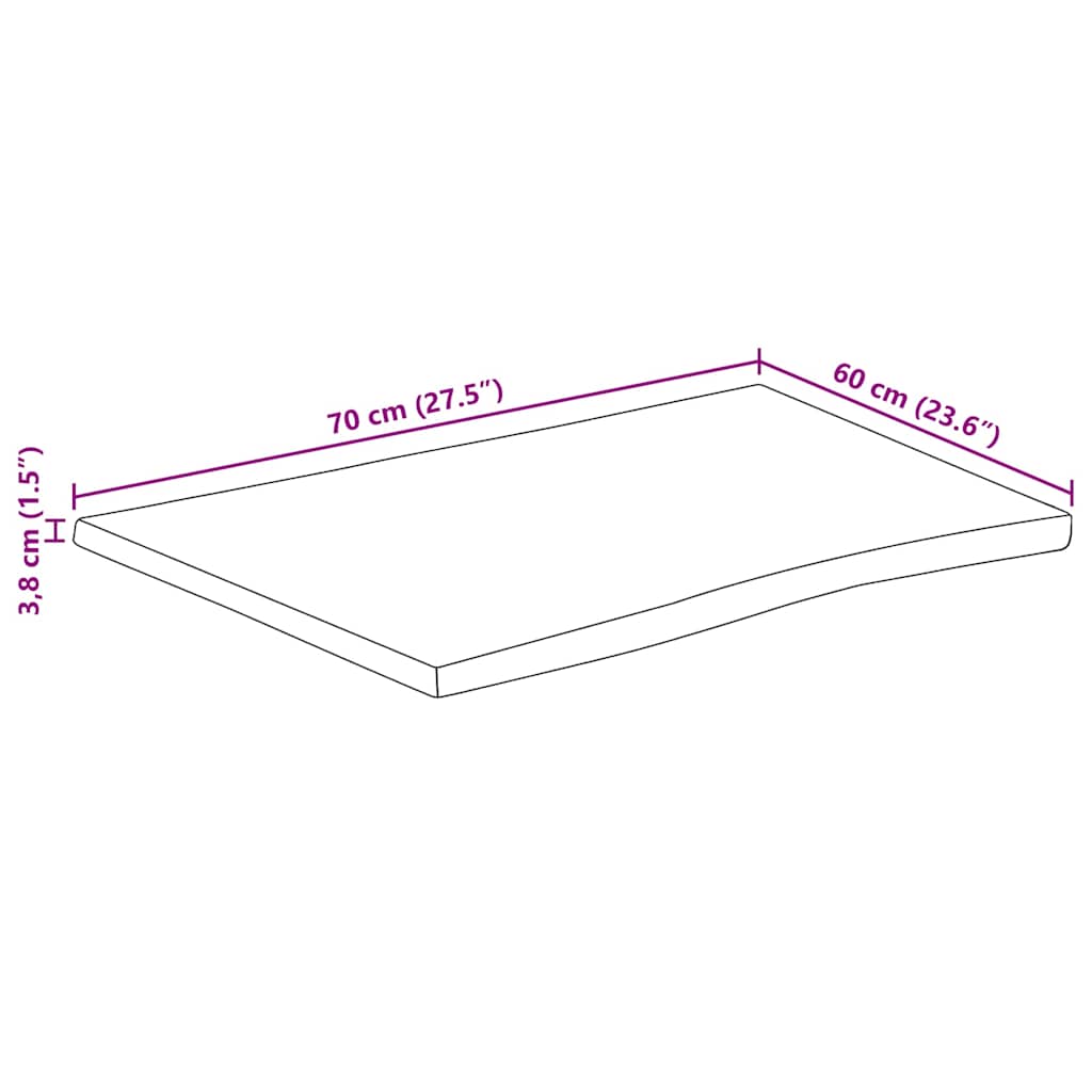 Stolna ploča sa živi rub 70x60x3,8 cm masivno grubo drvo manga