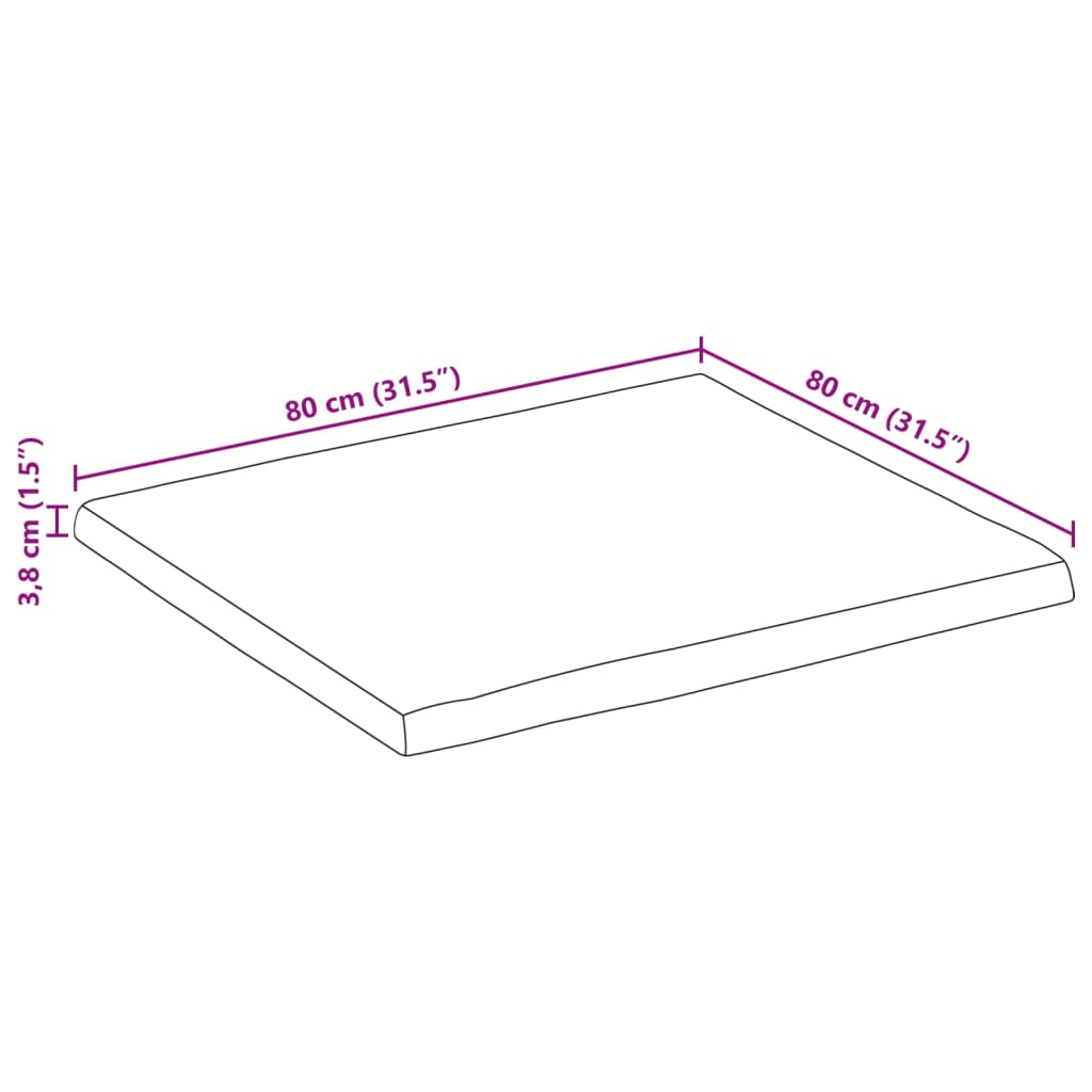 Stolna ploča sa živi rub 80x80x3,8 cm masivno grubo drvo manga