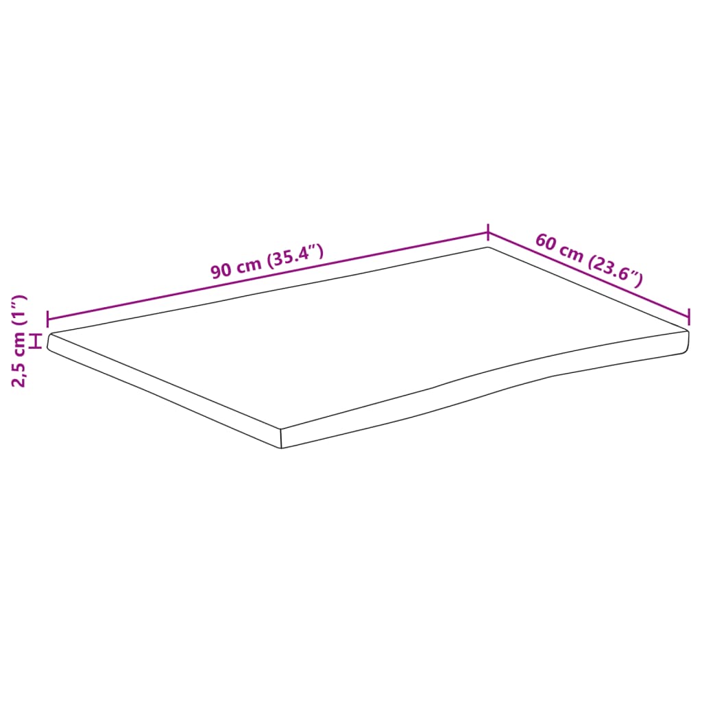 Stolna ploča 90x60x2,5 cm od masivnog drva manga sa živim rubom