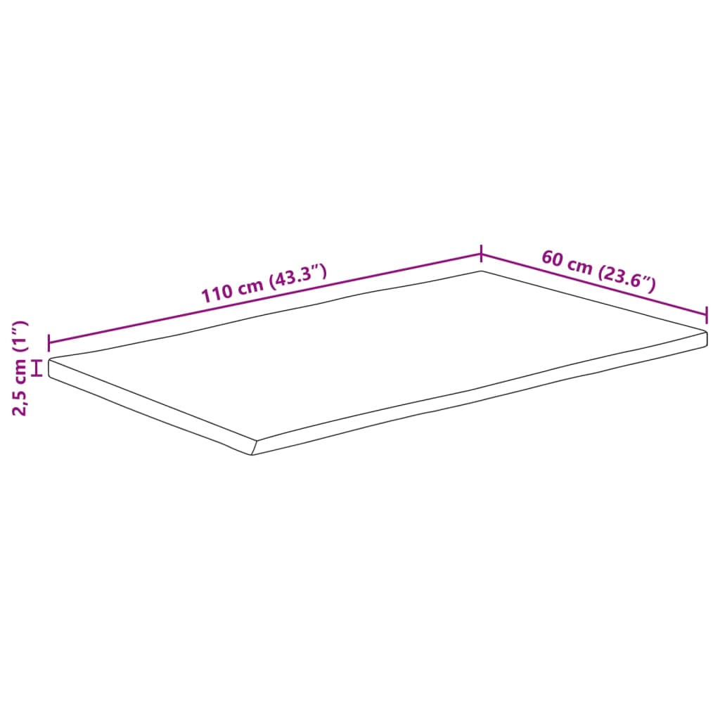 Stolna ploča 110x60x2,5cm od masivnog drva manga sa živim rubom