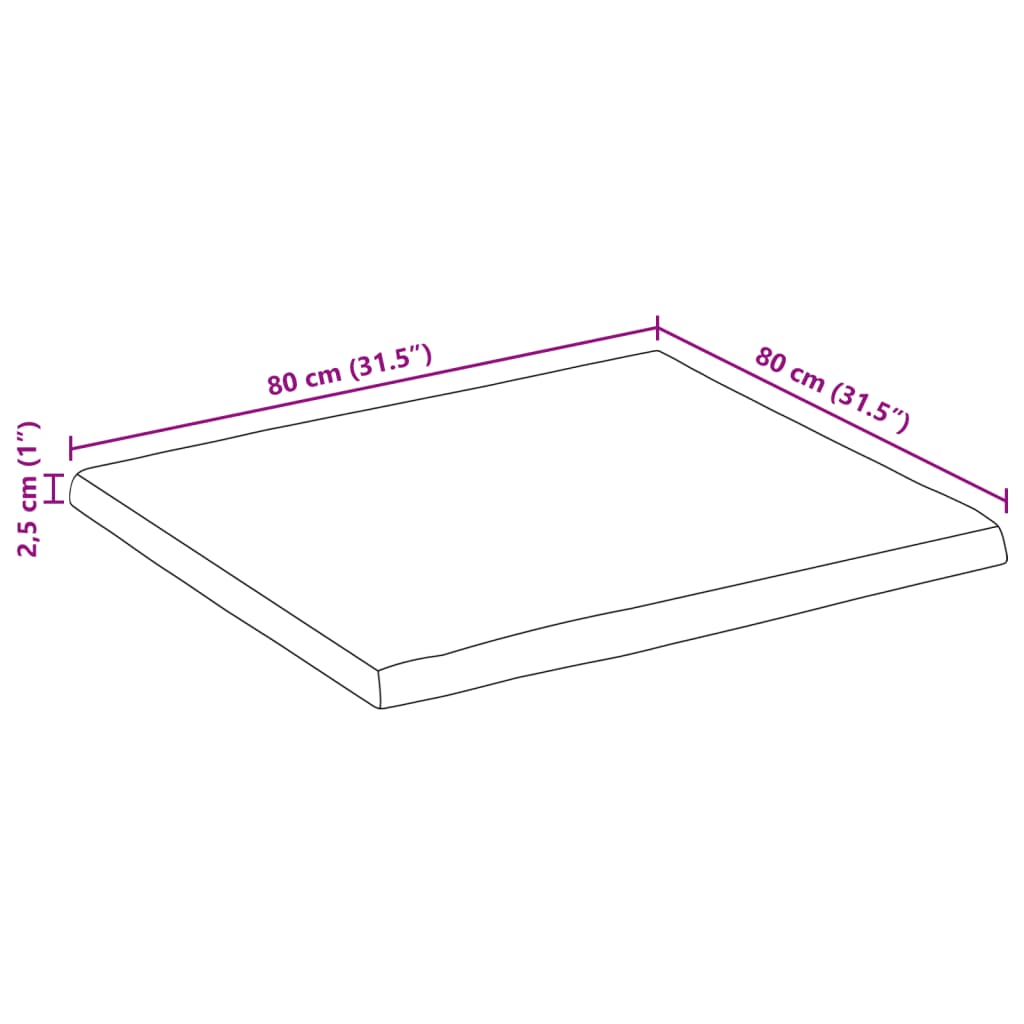 Stolna ploča 80x80x2,5 cm od masivnog drva manga sa živim rubom