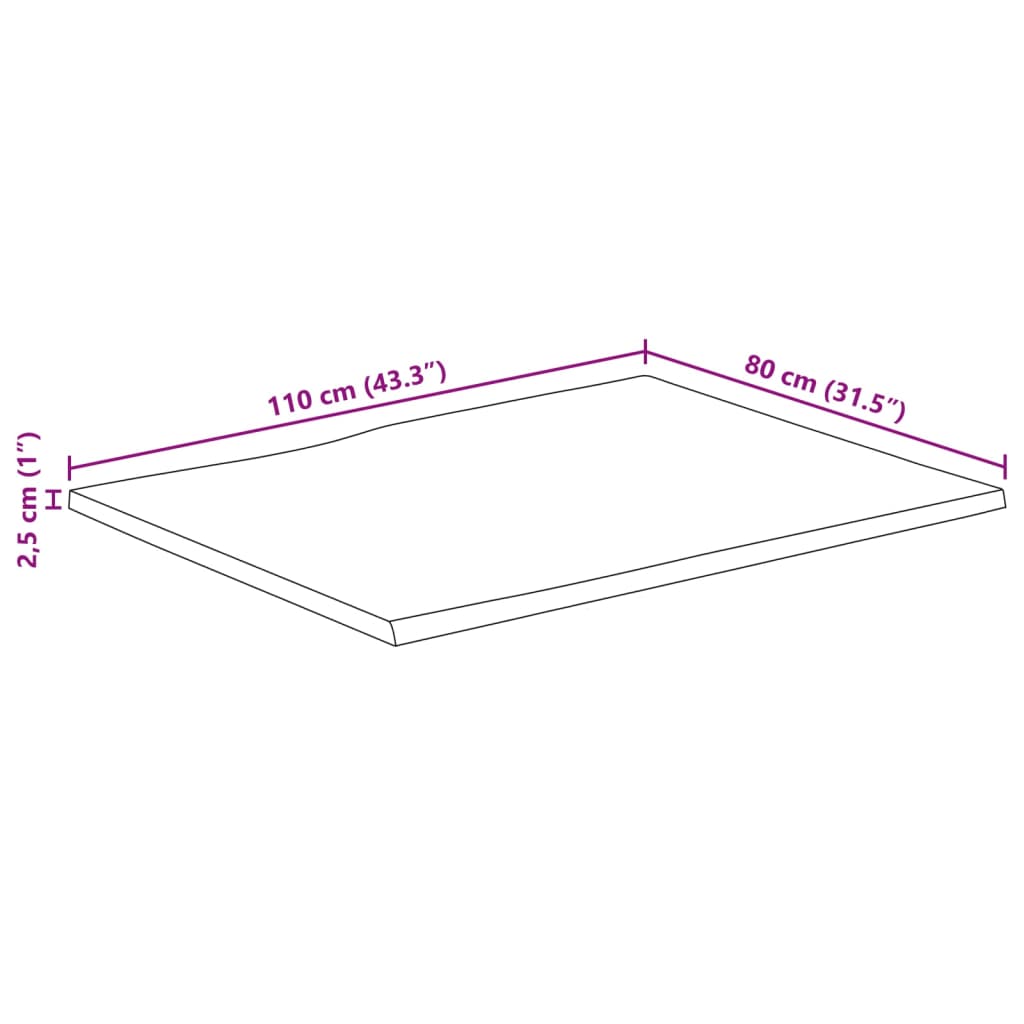 Stolna ploča 110x80x2,5cm od masivnog drva manga sa živim rubom