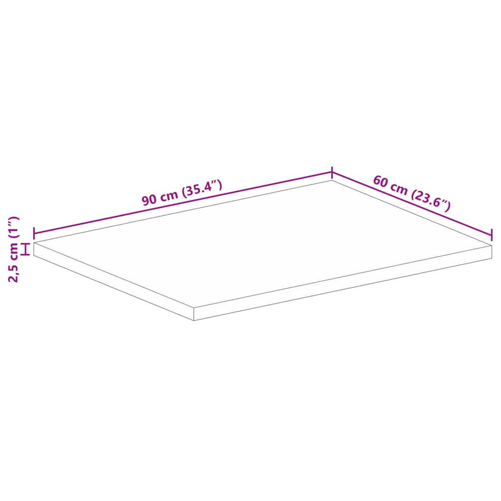Ploča za stol 90x60x2,5 cm pravokutna masivno grubo drvo manga
