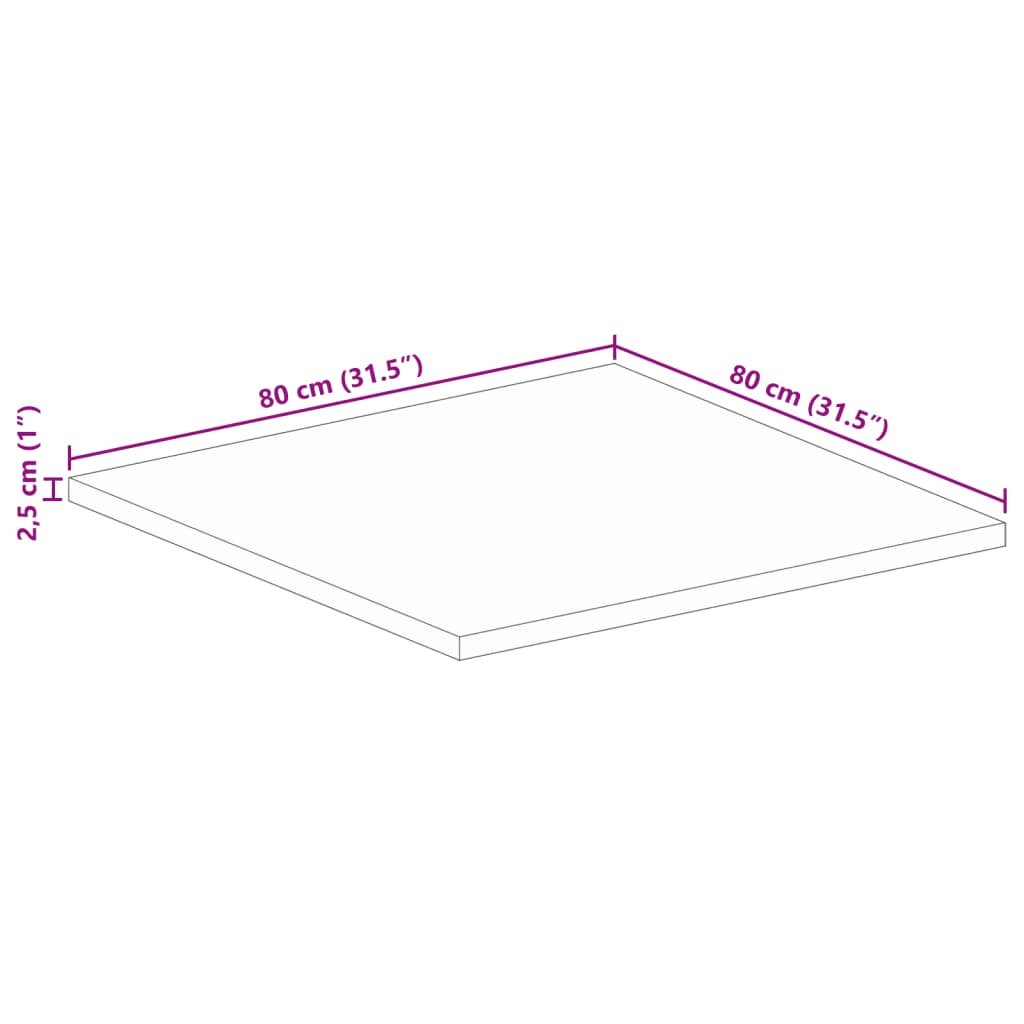 Stolna ploča 80x80x2,5 cm četvrtasta masivno obnovljeno drvo