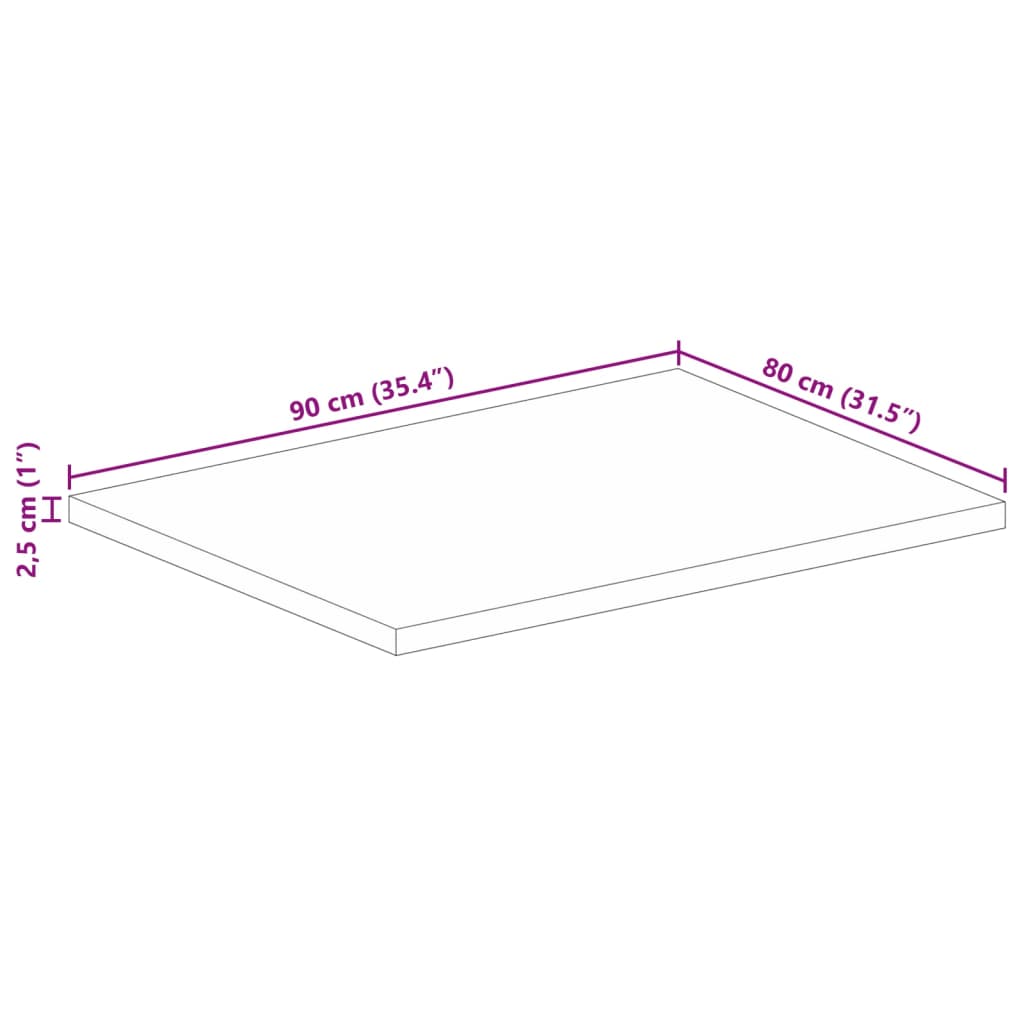 Ploča za stol 90x80x2,5 cm pravokutna masivno grubo drvo manga