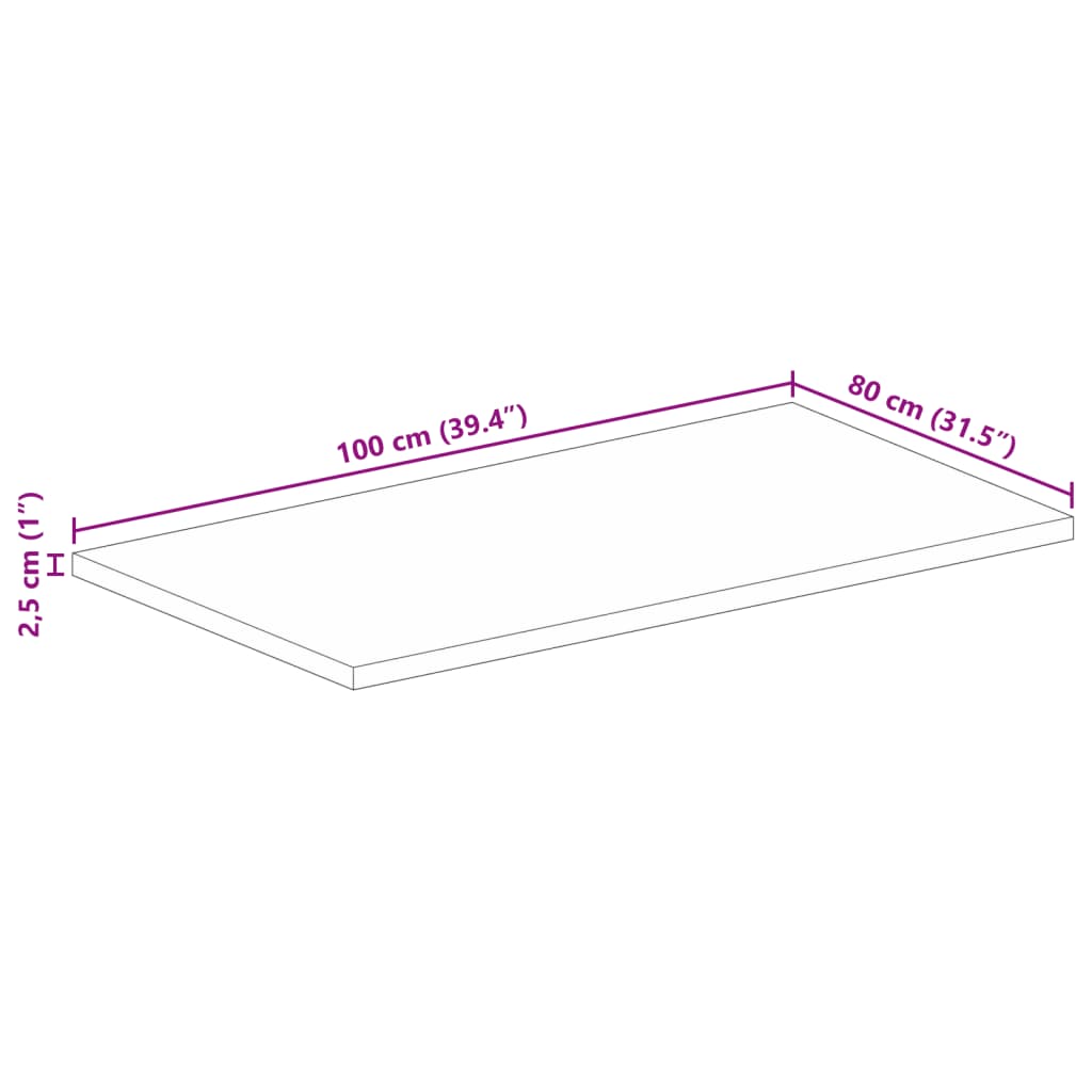Stolna ploča 100x80x2,5 cm pravokutna masivno grubo drvo manga