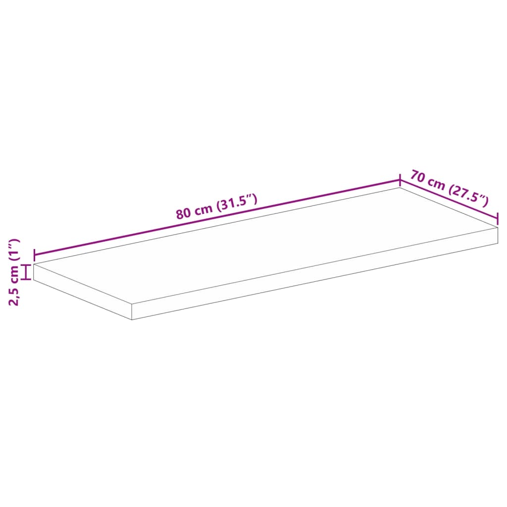 Stolna ploča 80x70x2,5 cm pravokutna od masivnog drva manga