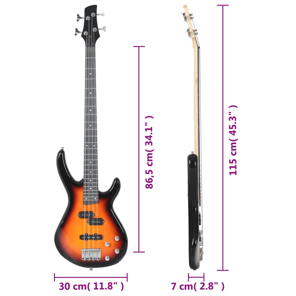 Električna bas gitara za početnike s torbom smeđe-crna 4/4 46 "