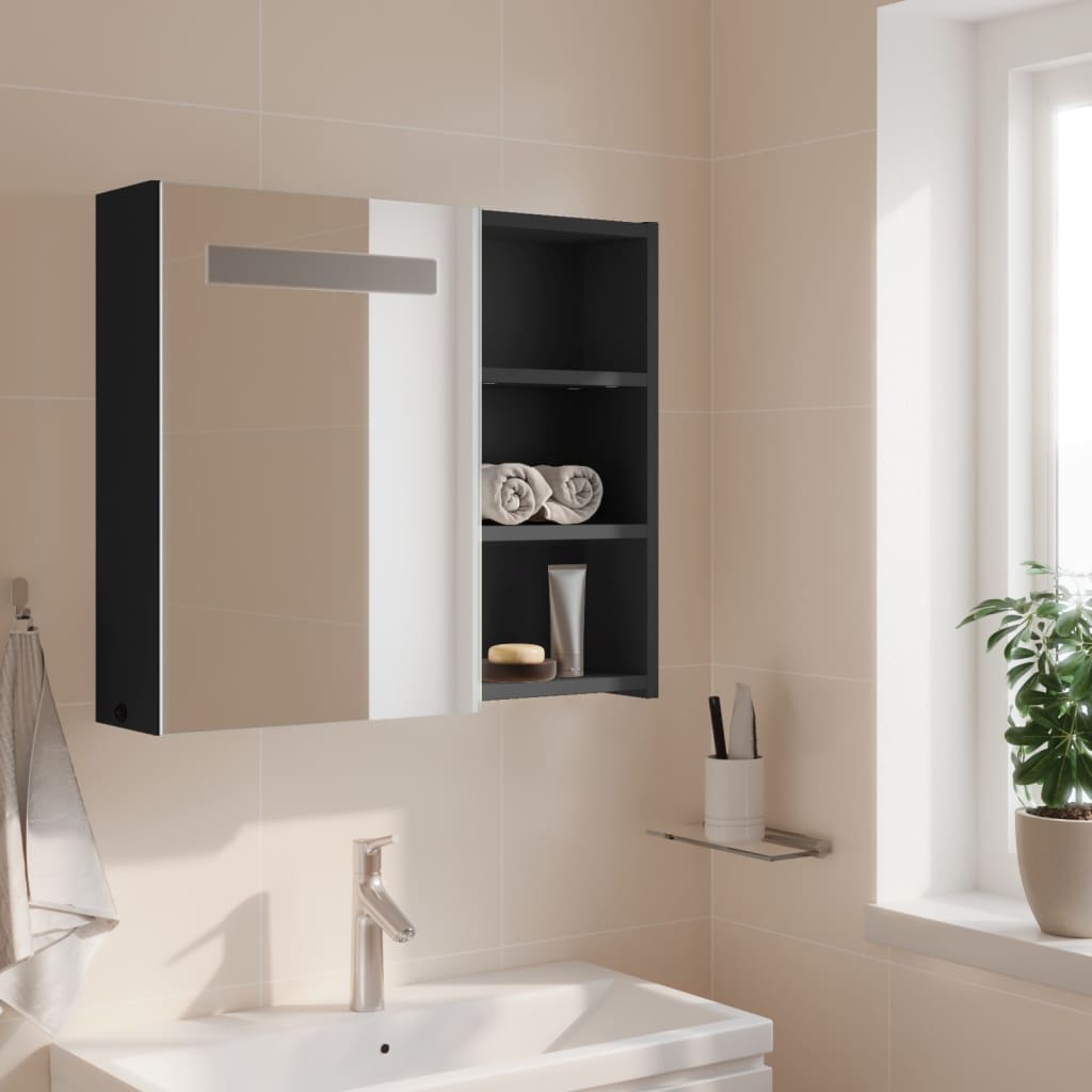 Kupaonski ormarić s ogledalom i LED svjetlom sivi 60x13x52 cm