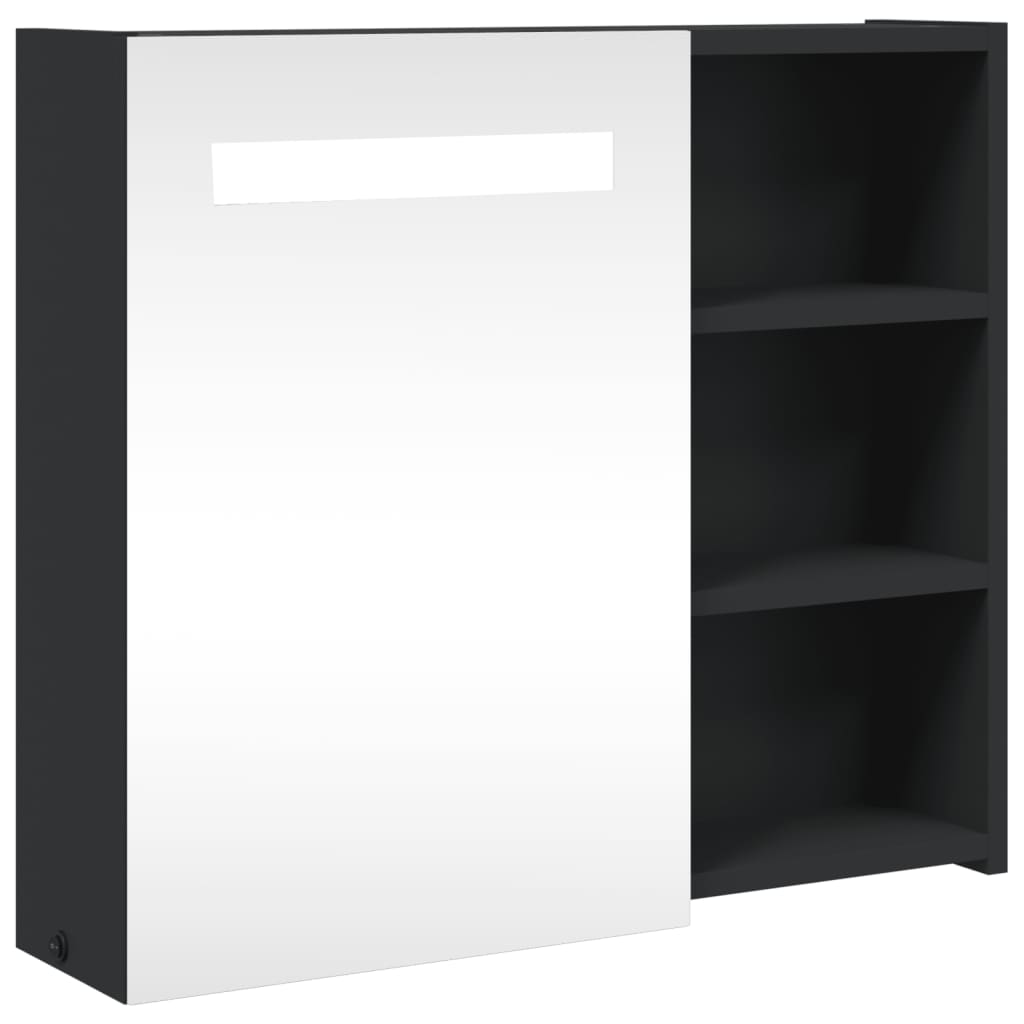 Kupaonski ormarić s ogledalom i LED svjetlom crni 60x13x52 cm