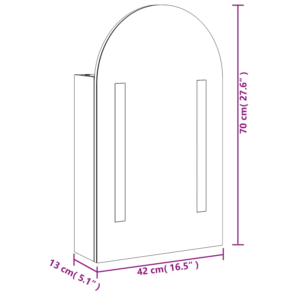 Kupaonski ormarić s ogledalom LED lučni sivi 42 x 13 x 70 cm