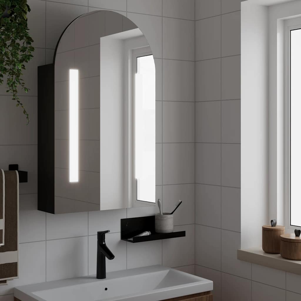 Kupaonski ormarić s ogledalom LED lučni crni 42 x 13 x 70 cm
