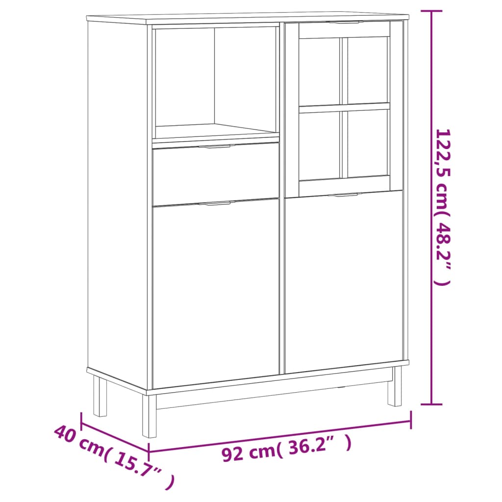 Visoka komoda sa staklenim vratima FLAM 92x40x122,5 cm borovina