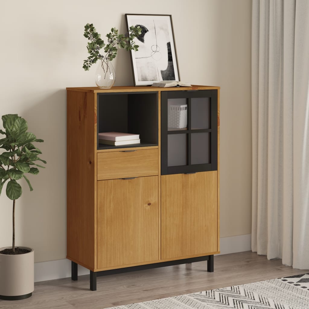 Visoka komoda sa staklenim vratima FLAM 92x40x122,5 cm borovina