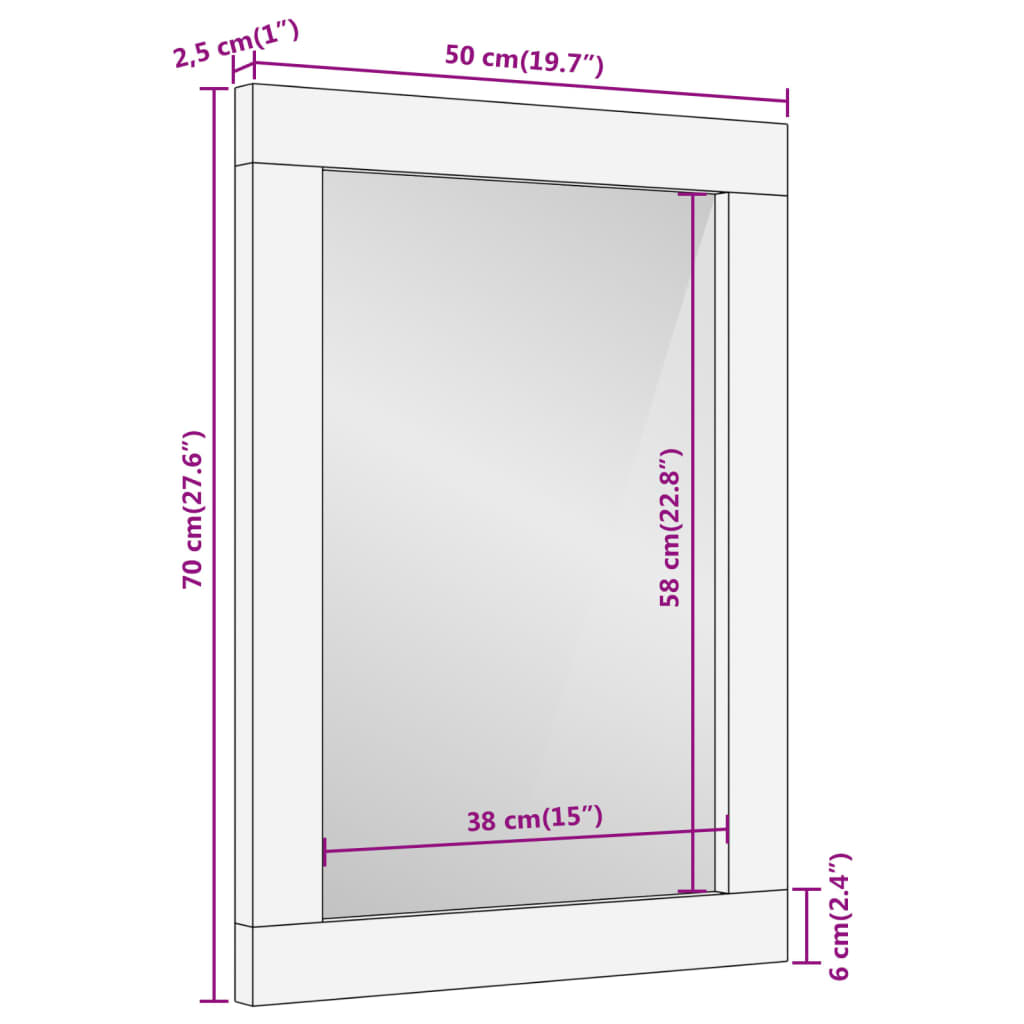 Kupaonsko ogledalo 50 x 70 x 2,5 cm masivno drvo manga i staklo