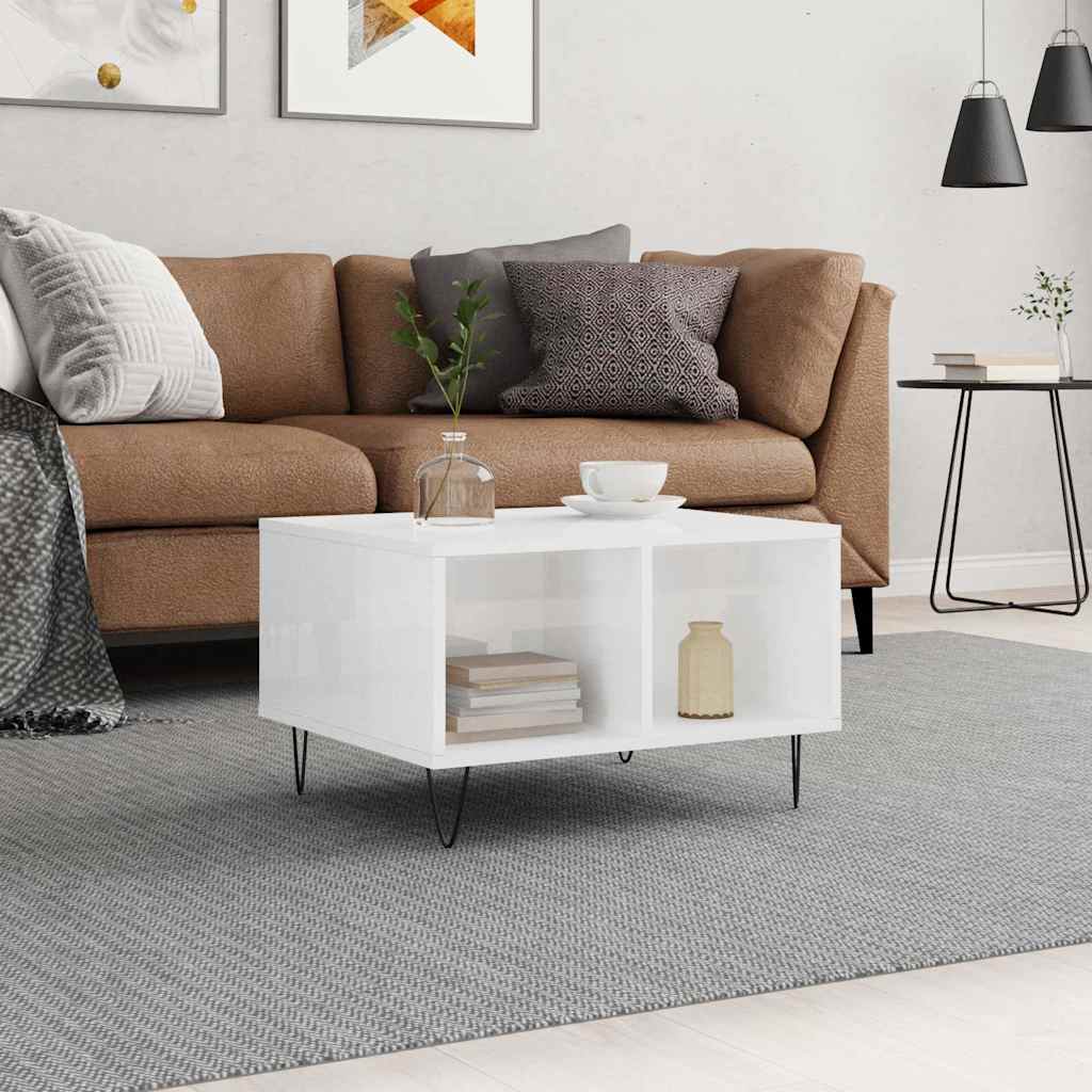Stolić za kavu sjajni bijeli 60x50x36,5 cm konstruirano drvo