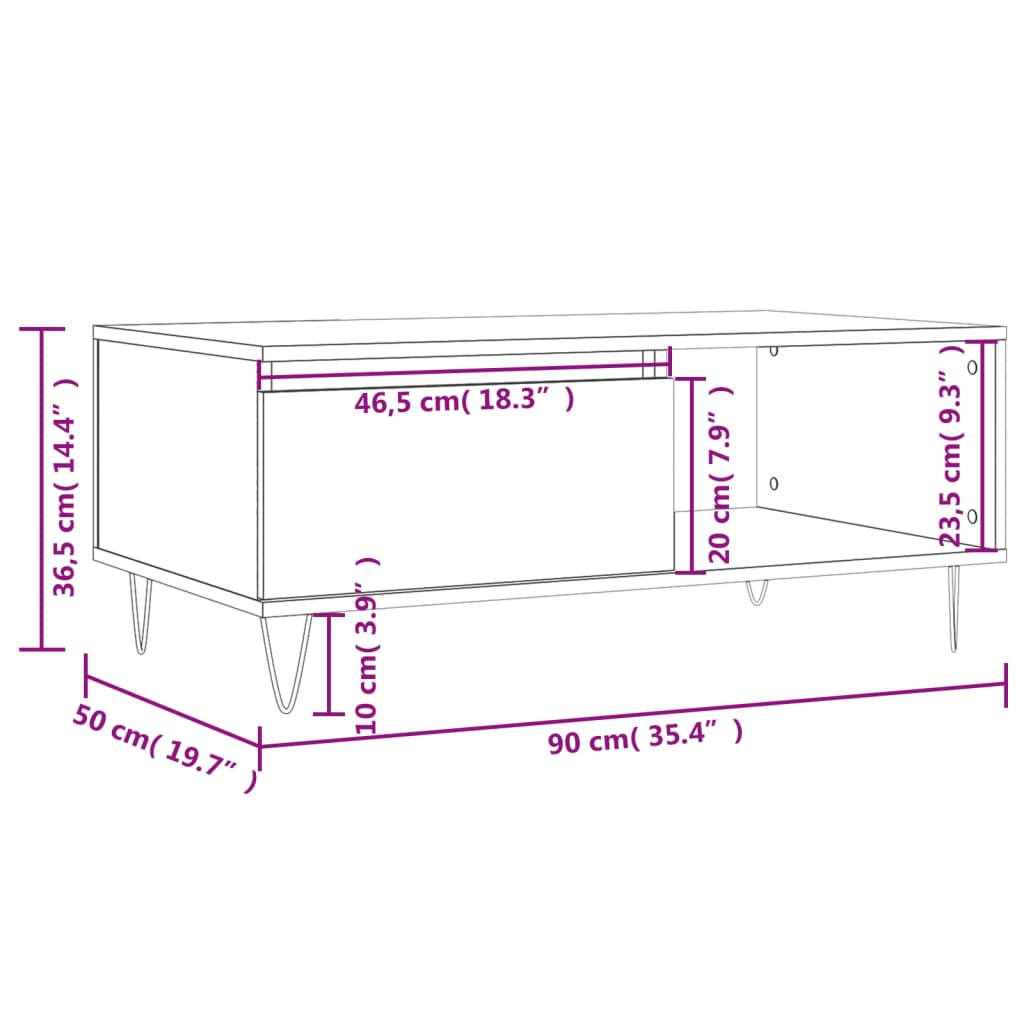 Stolić za kavu boja sivog hrasta 90x50x36,5cm konstruirano drvo