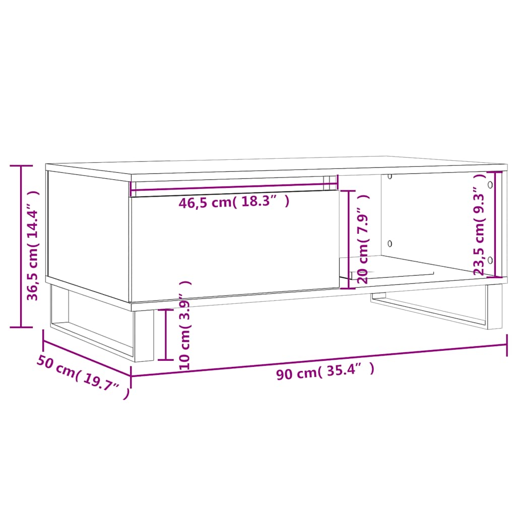 Stolić za kavu crni 90 x 50 x 36,5 cm od konstruiranog drva