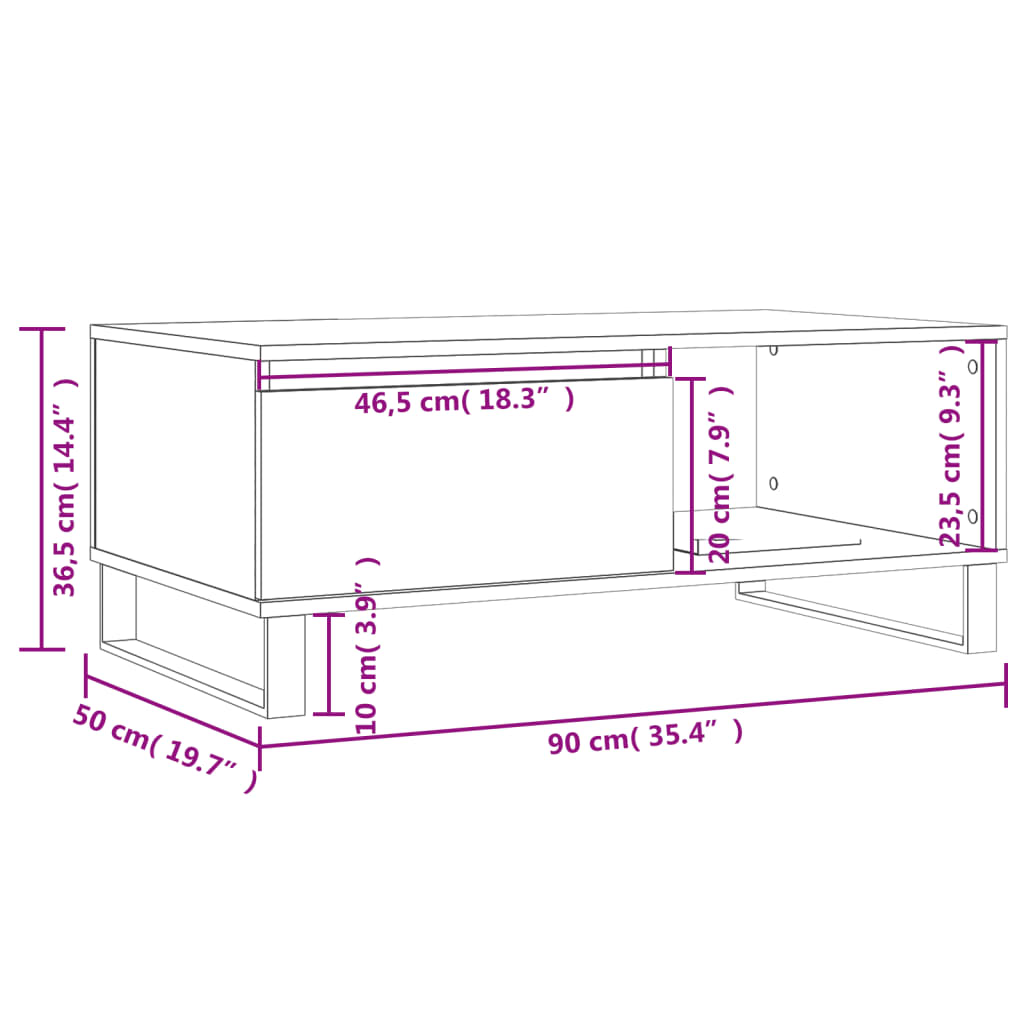 Stolić za kavu boja sivog hrasta 90x50x36,5cm konstruirano drvo