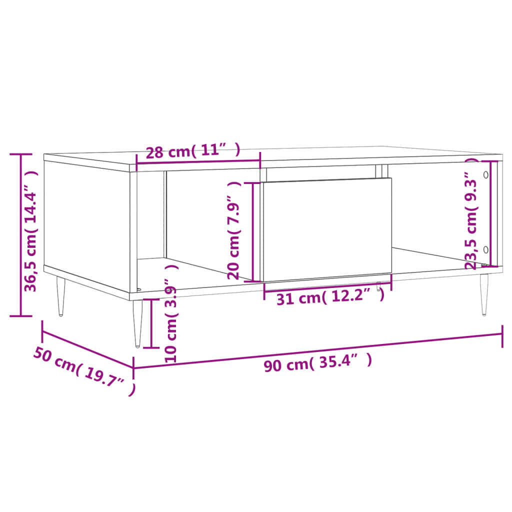 Stolić za kavu bijeli 90 x 50 x 36,5 cm od konstruiranog drva