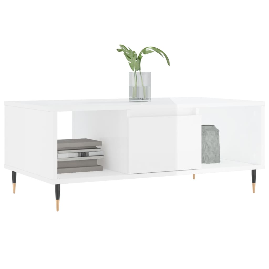 Stolić za kavu sjajni bijeli 90x50x36,5 cm konstruirano drvo