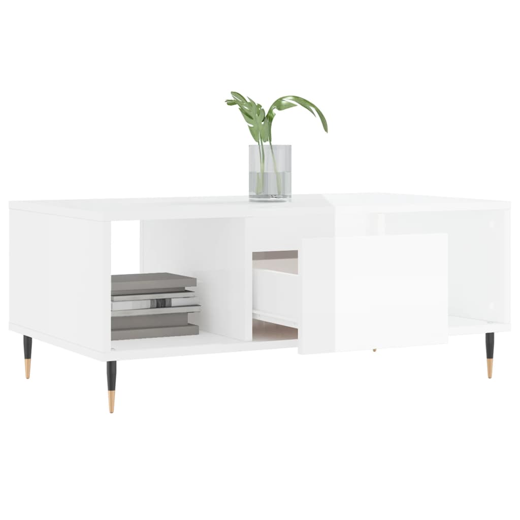 Stolić za kavu sjajni bijeli 90x50x36,5 cm konstruirano drvo