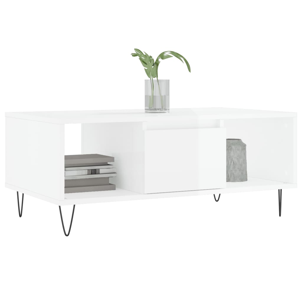 Stolić za kavu sjajni bijeli 90x50x36,5 cm konstruirano drvo
