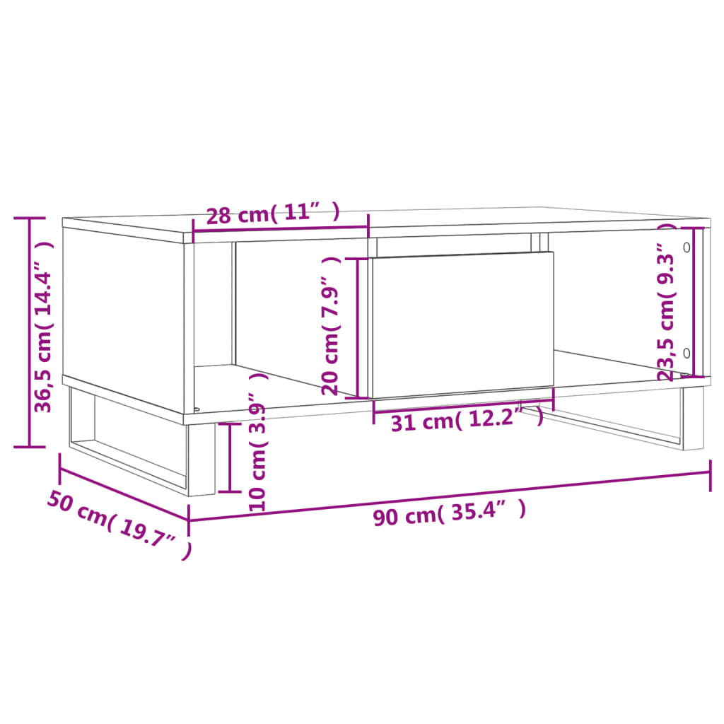 Stolić za kavu crni 90 x 50 x 36,5 cm od konstruiranog drva