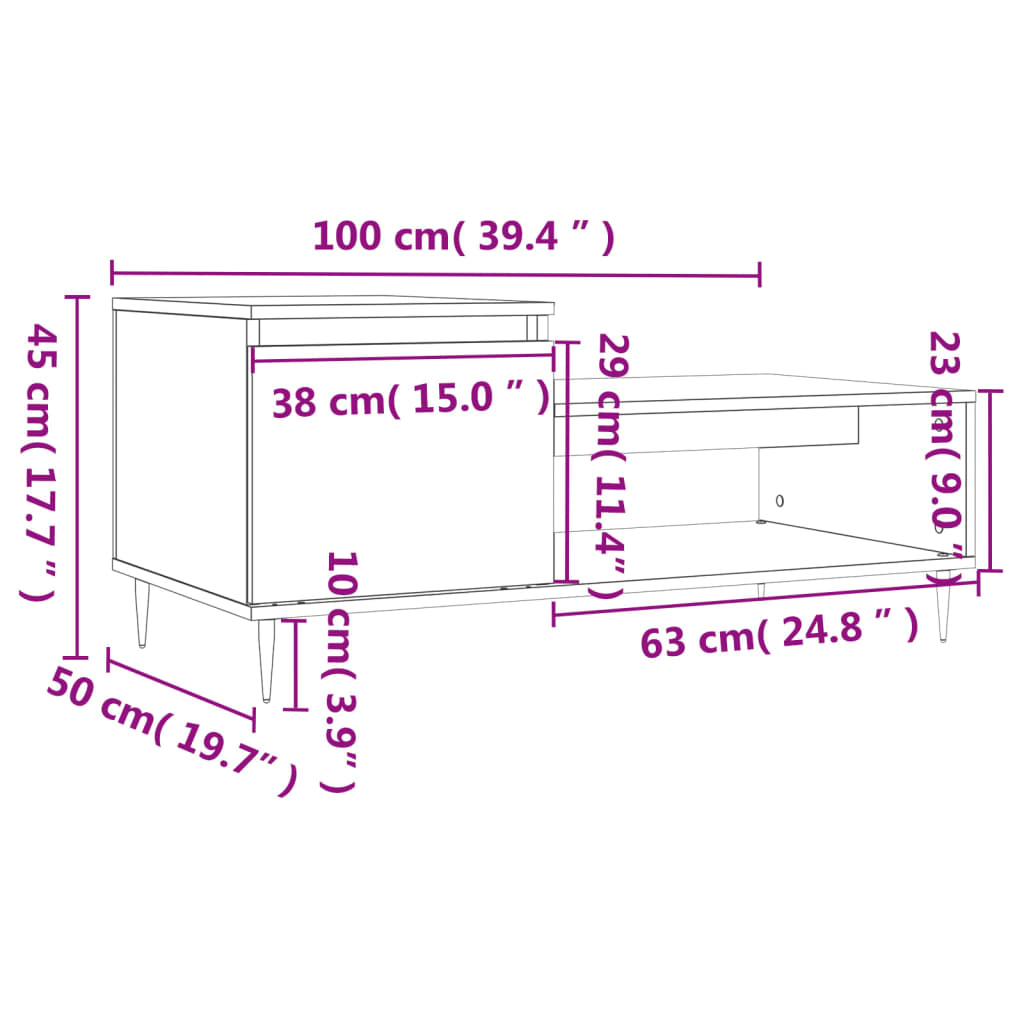 Stolić za kavu boja hrasta 100x50x45 cm konstruirano drvo