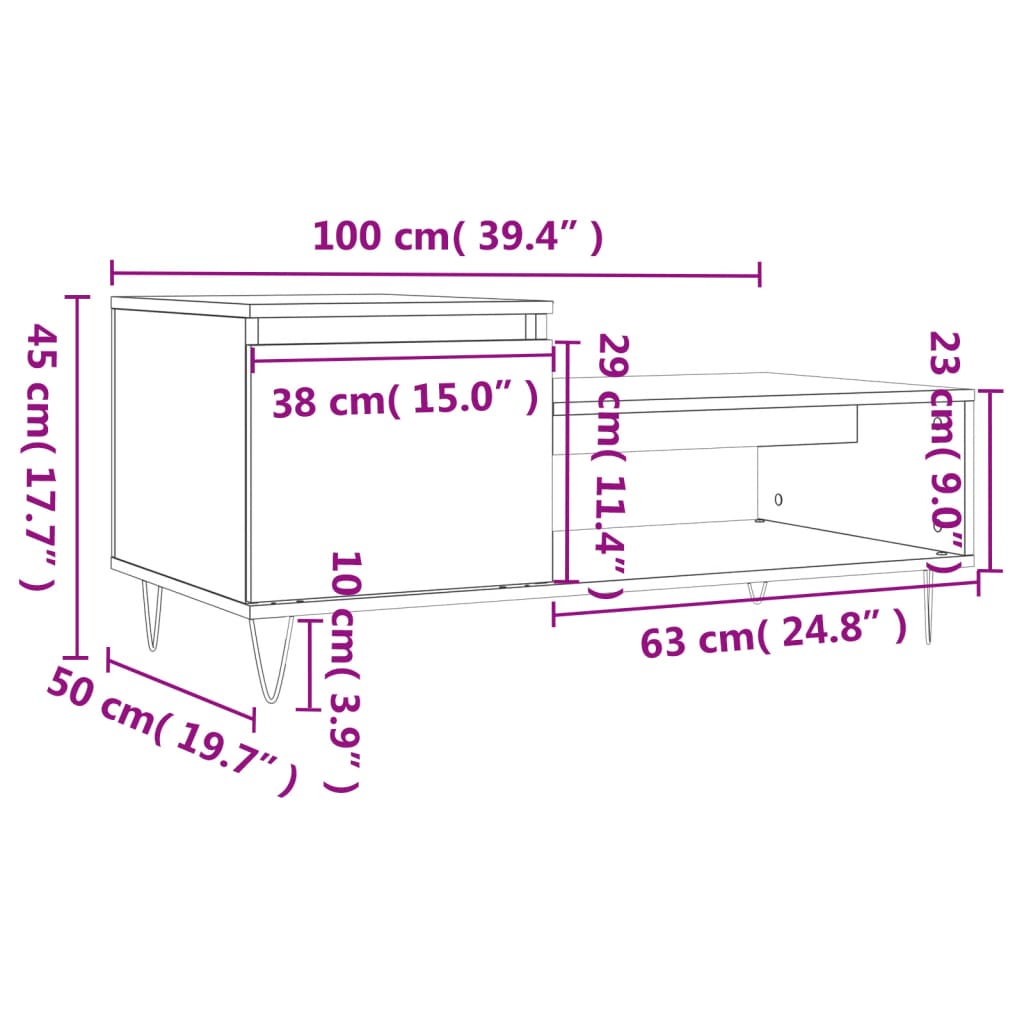 Stolić za kavu boja hrasta 100 x 50 x 45 cm konstruirano drvo