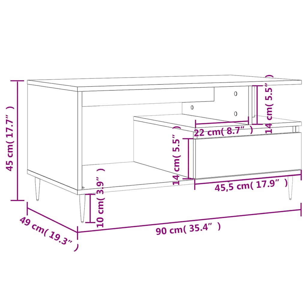Stolić za kavu bijeli 90 x 49 x 45 cm od konstruiranog drva