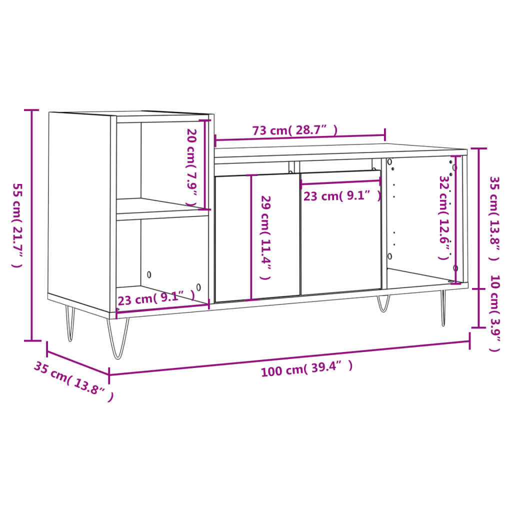 TV ormarić boja dimljenog hrasta 100x35x55 cm konstruirano drvo