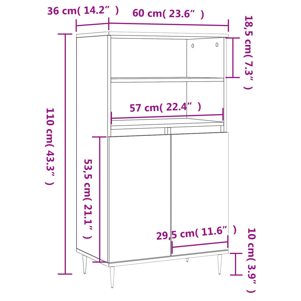 Visoka komoda siva betona 60x36x110 cm od konstruiranog drva