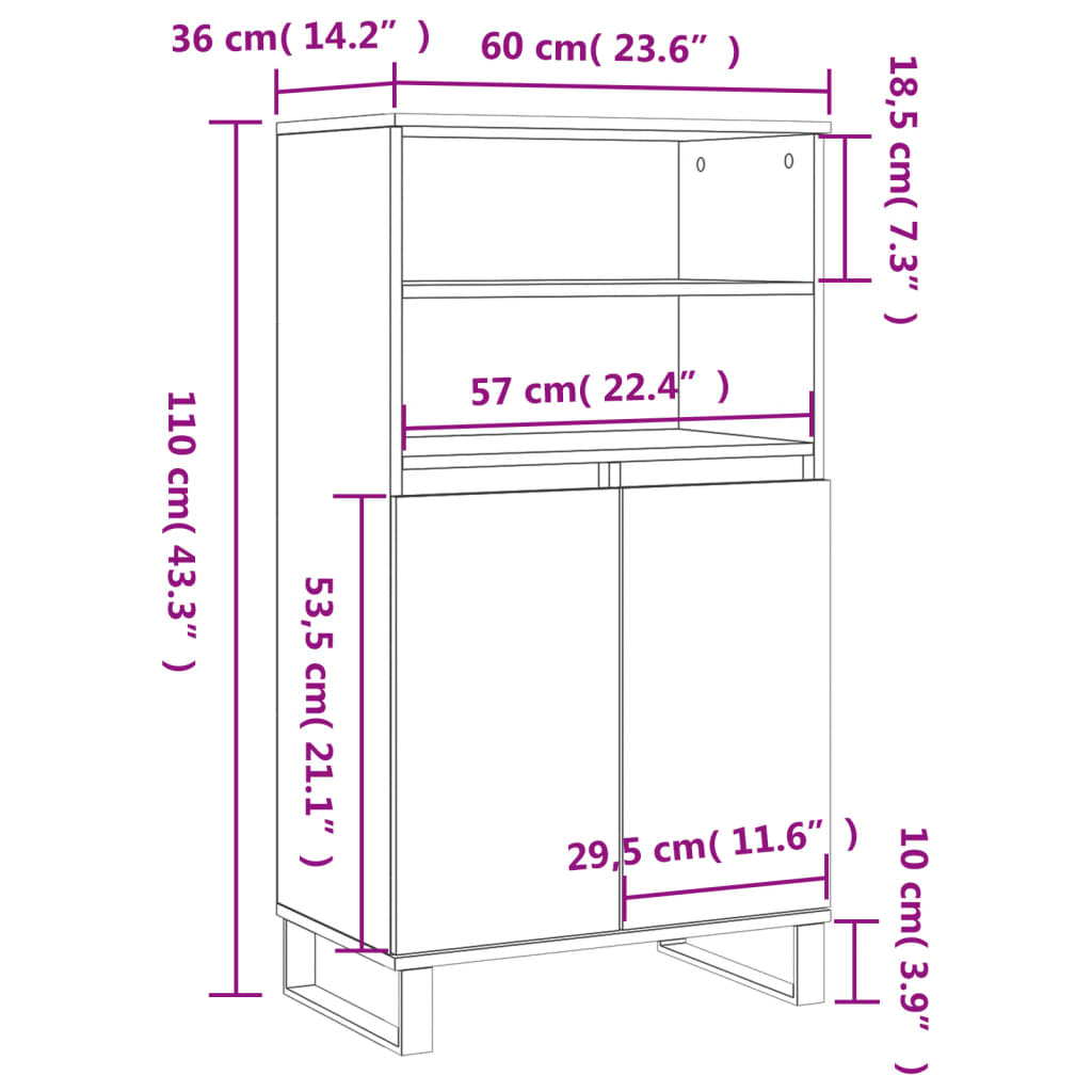 Visoka komoda siva betona 60x36x110 cm od konstruiranog drva