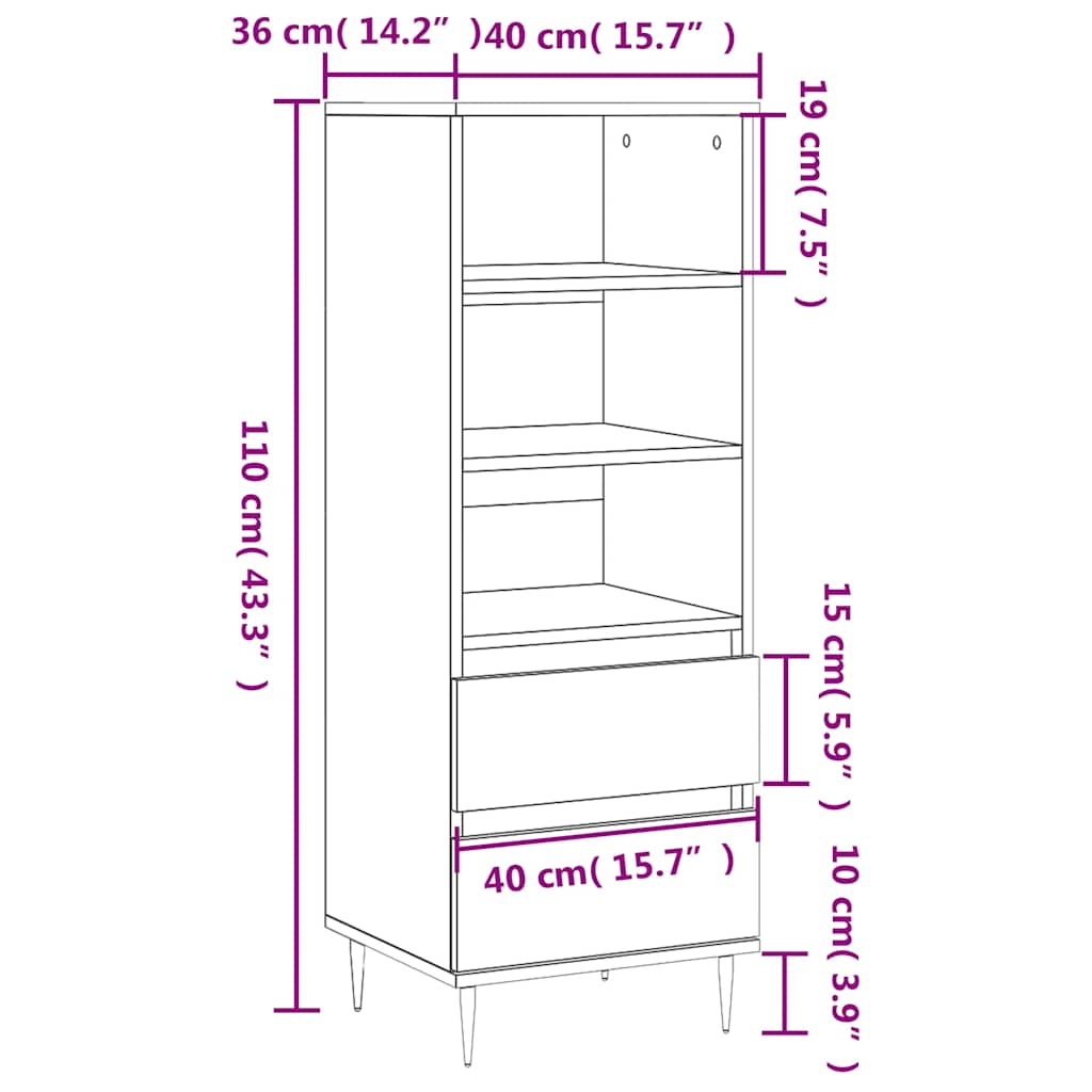 Visoka komoda hrasta sonome 40x36x110 cm od konstruiranog drva