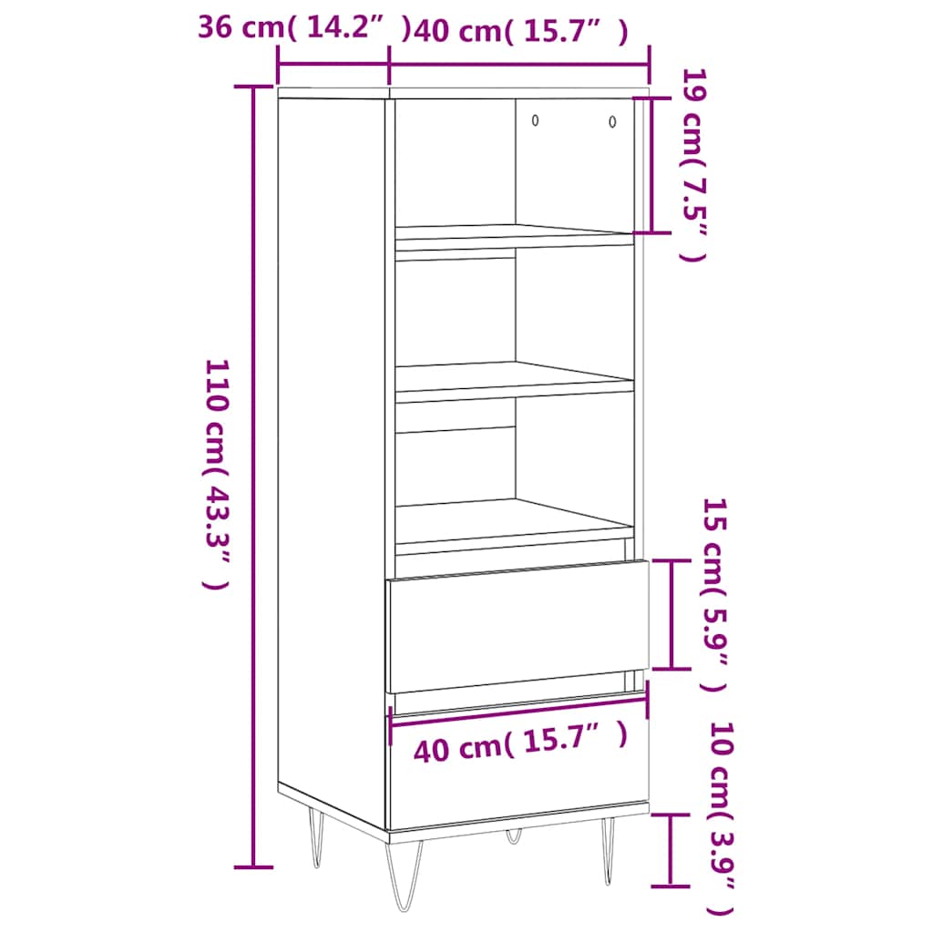 Visoka komoda boja hrasta 40x36x110 cm od konstruiranog drva