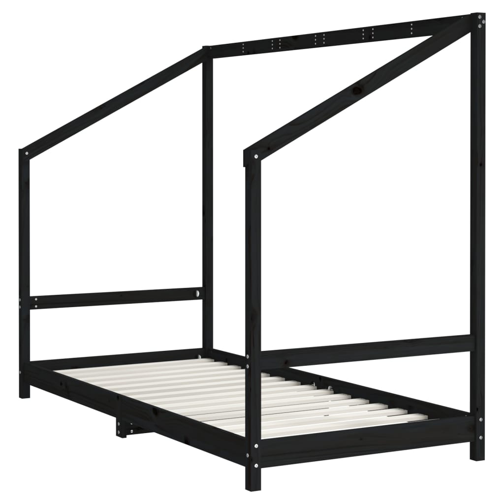 Okvir za dječji krevet crni 90 x 200 cm od masivne borovine