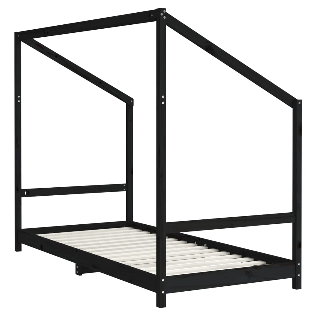 Okvir za dječji krevet crni 90 x 200 cm od masivne borovine