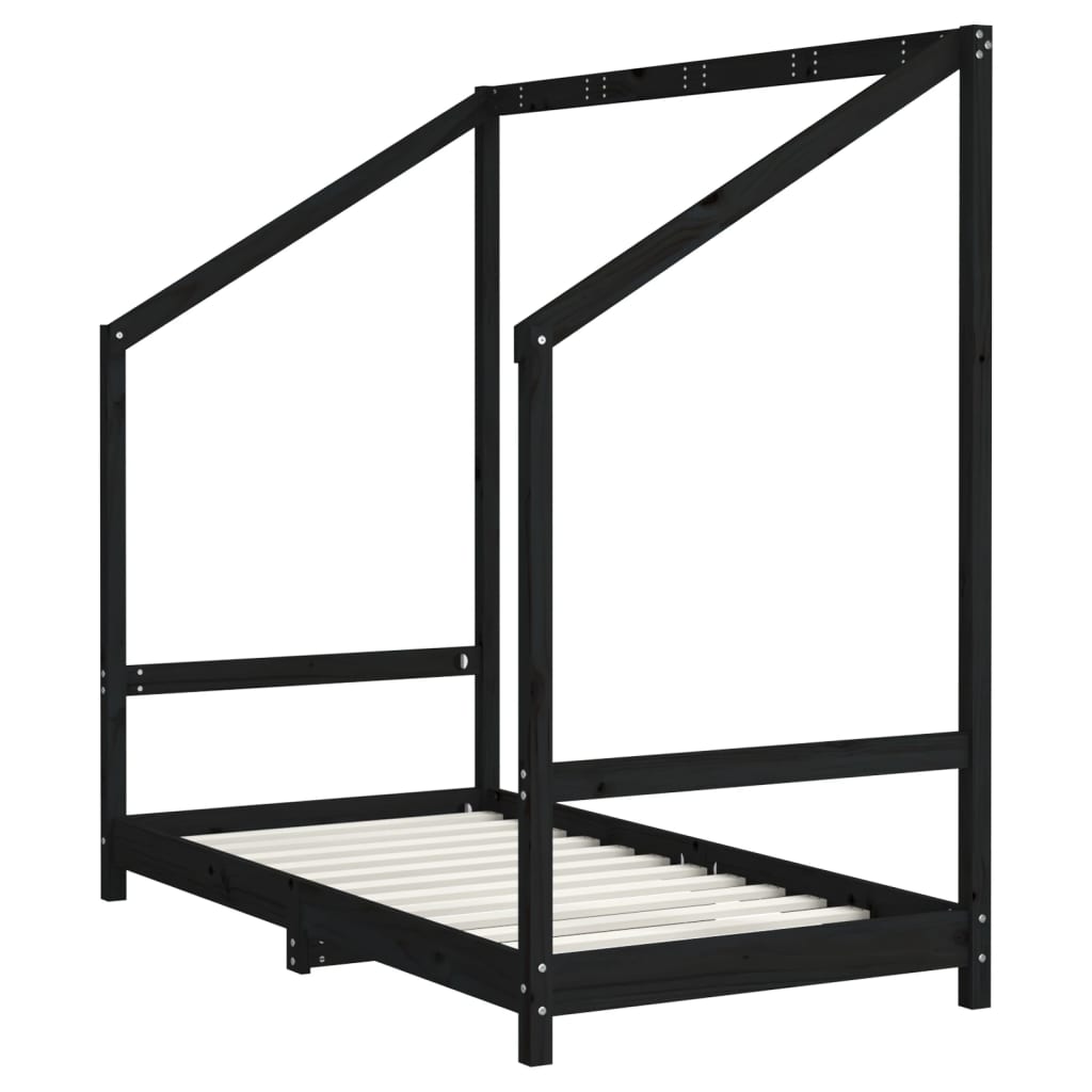 Okvir za dječji krevet crni 80 x 160 cm od masivne borovine