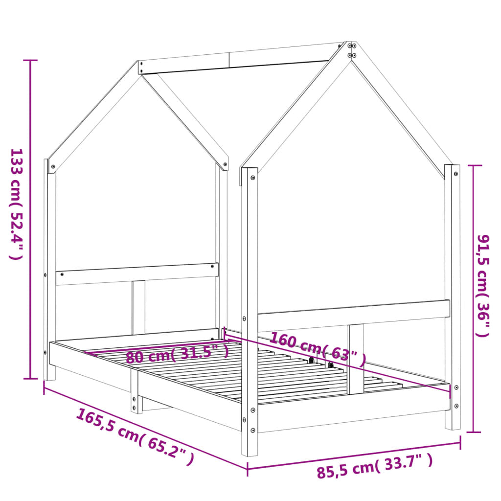 Okvir za dječji krevet 80 x 160 cm od masivne borovine